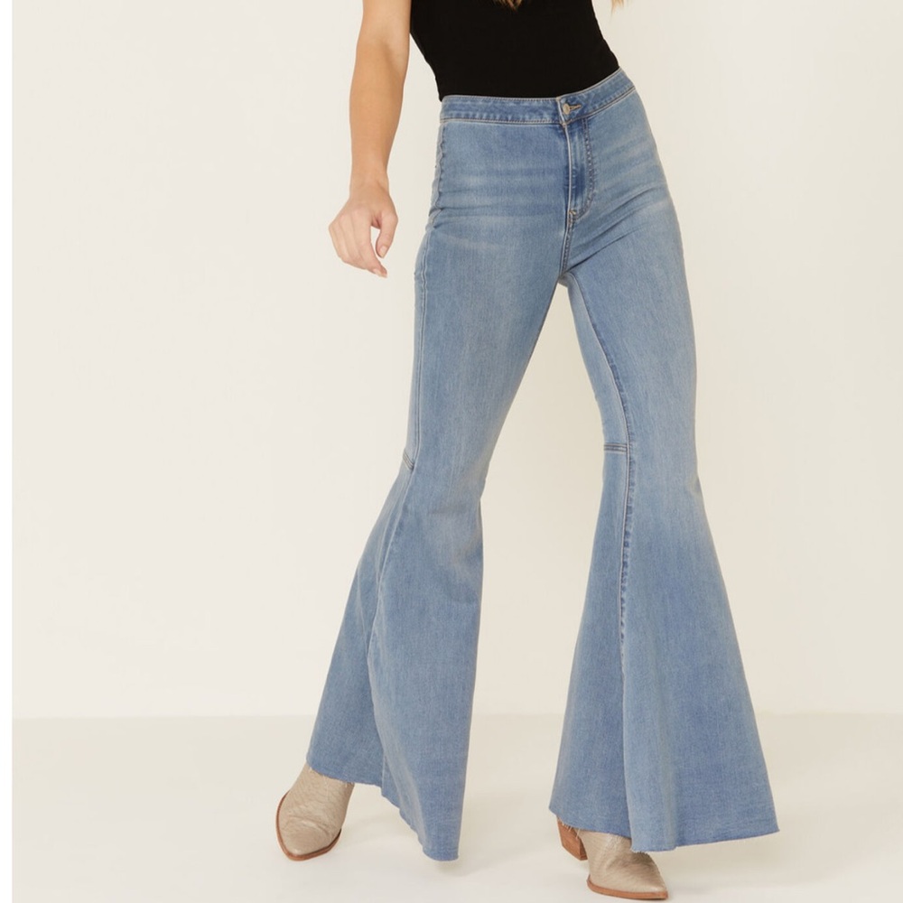 Free People Light Blue High-Rise Wide Leg Flare Jeans
